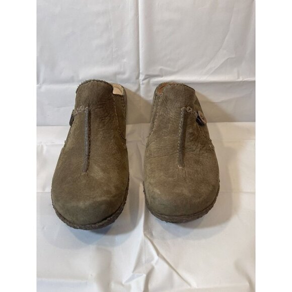 Timberland Mule Shoes Women's  Size 7 Green Brown Nubuck Comfort Gum Crepe Wedge - Picture 1 of 16